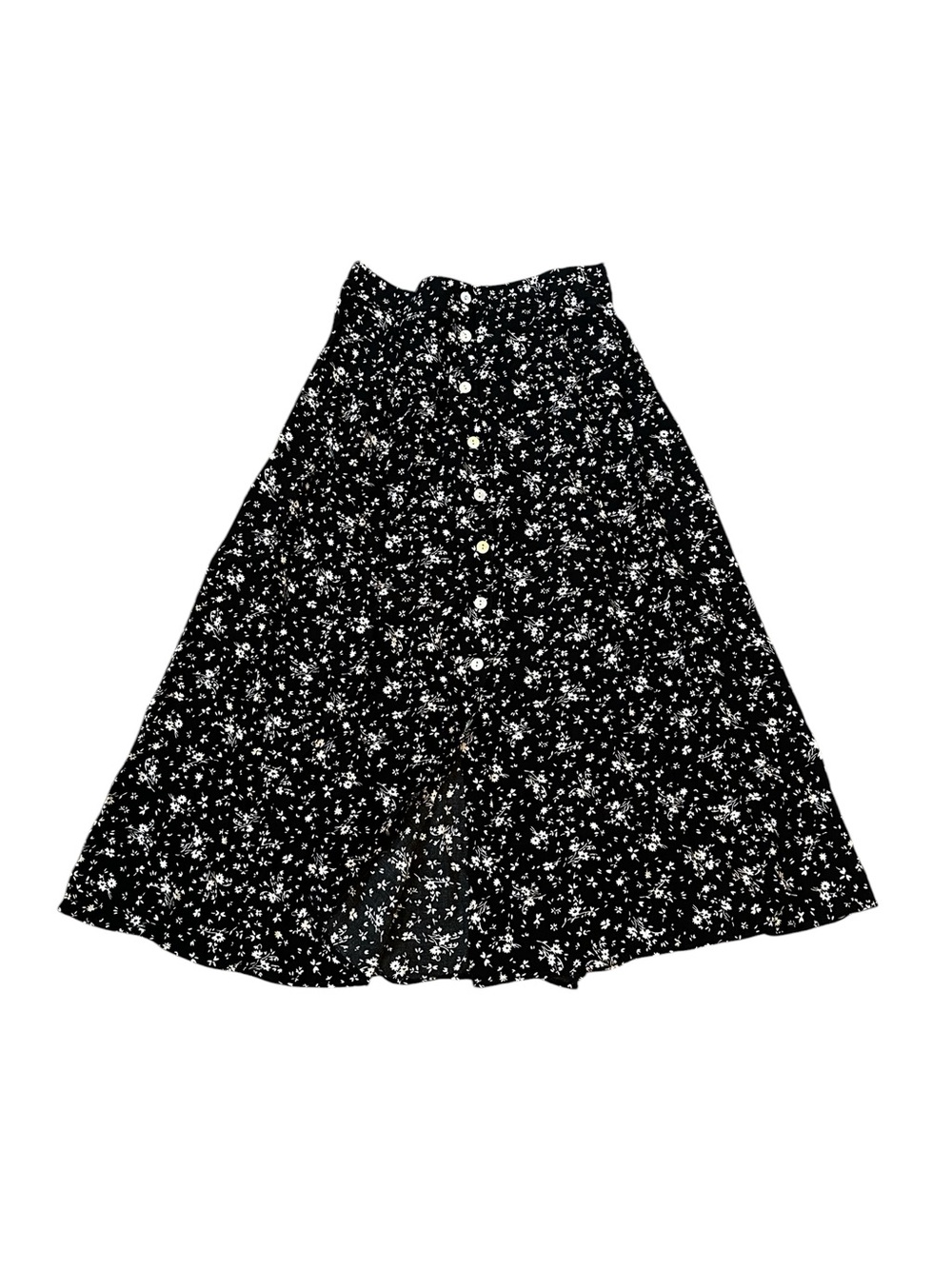 Vintage Jonathan Martin Cottagecore Floral Midi Skirt Button Front Elastic Back
